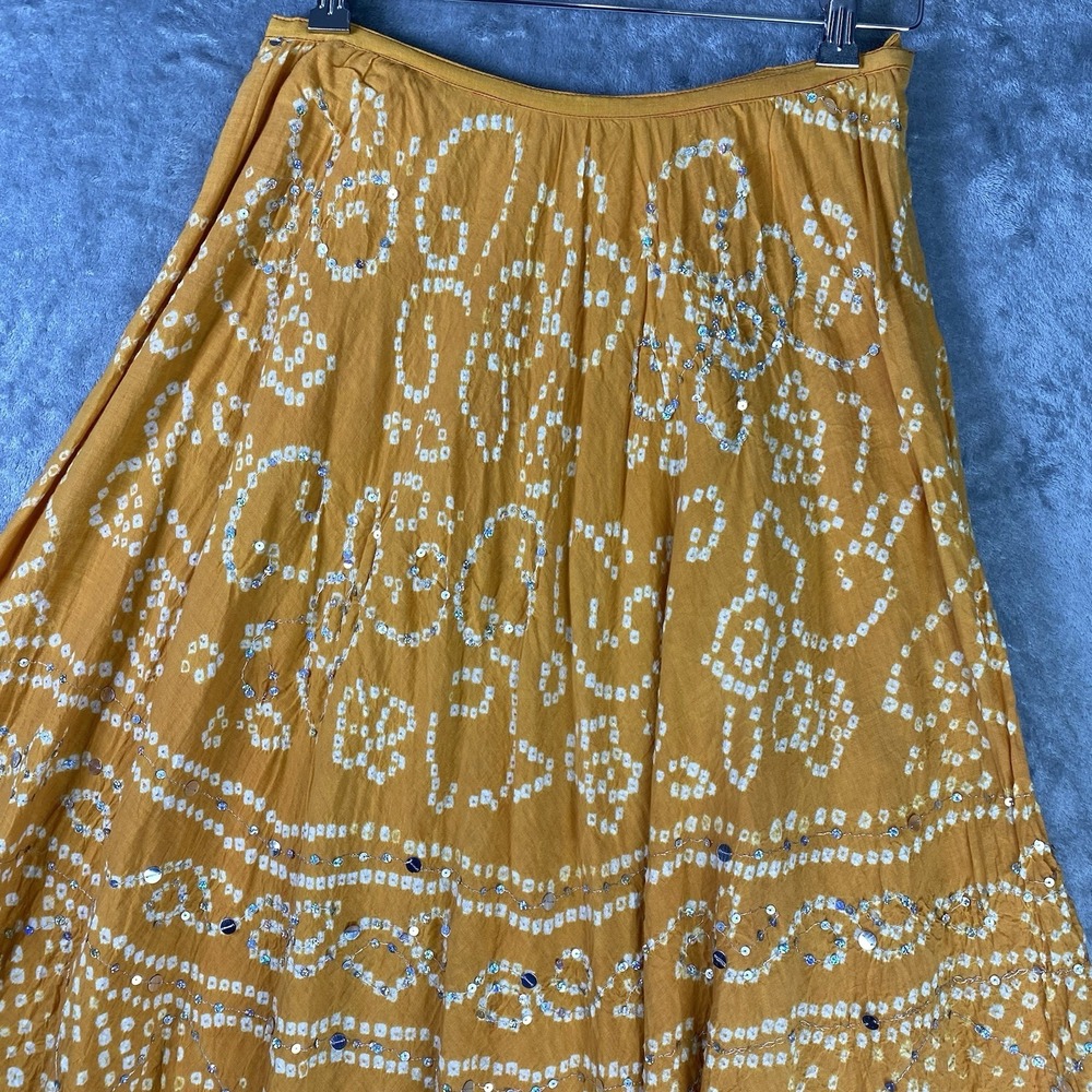 Vtg Y2K Skirt Womens Sz S Brown Orange Embellished Maxi Full Gypsy Boho Sequins - Picture 4 of 11